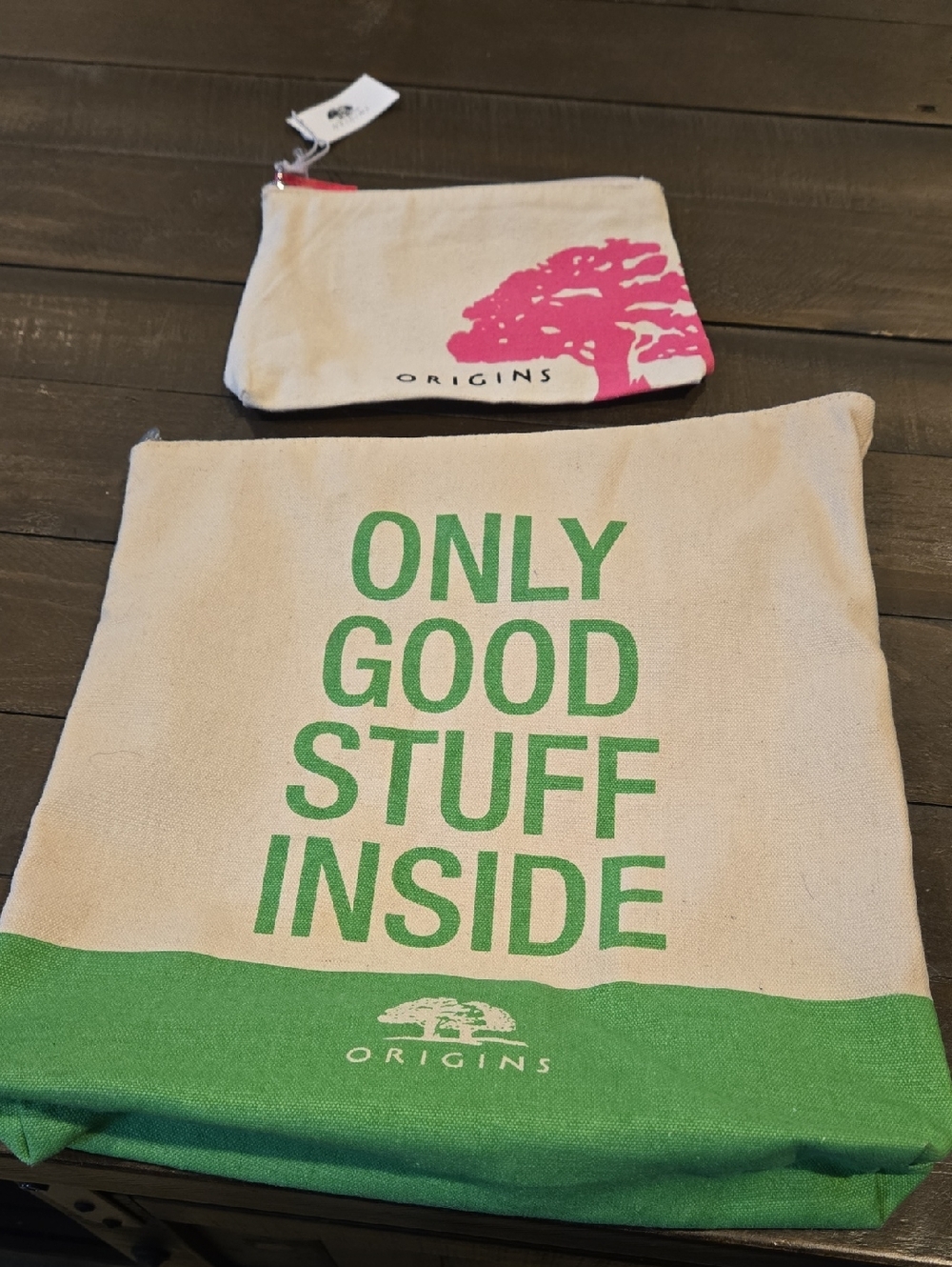 Origins Canvas Pouch Duo in Natural, Green & Pink